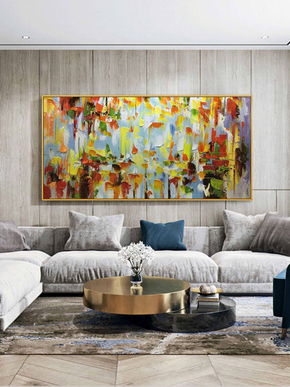 Vibrant Abstract Oil Painting with Rich Colors and Dynamic Textures for Modern Decor