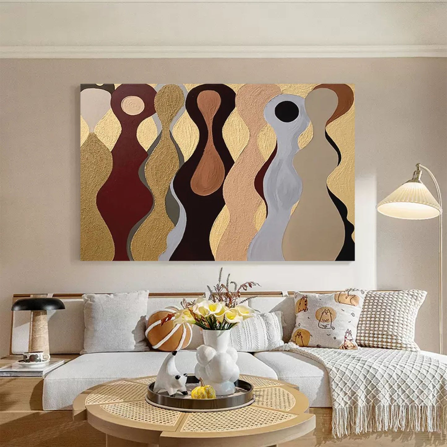 Abstract Minimalism: Elegant Figures in Earthy Tones Oil Painting