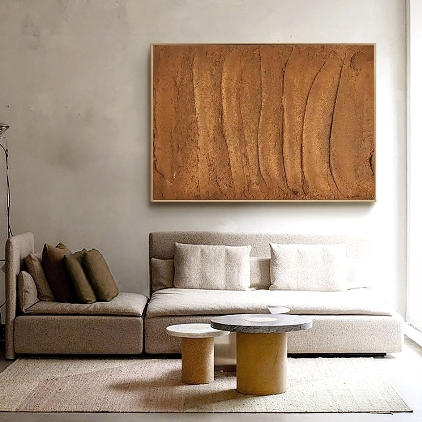 Textured Earth Tones: Minimalist Abstract Oil Painting for Modern Home Decor