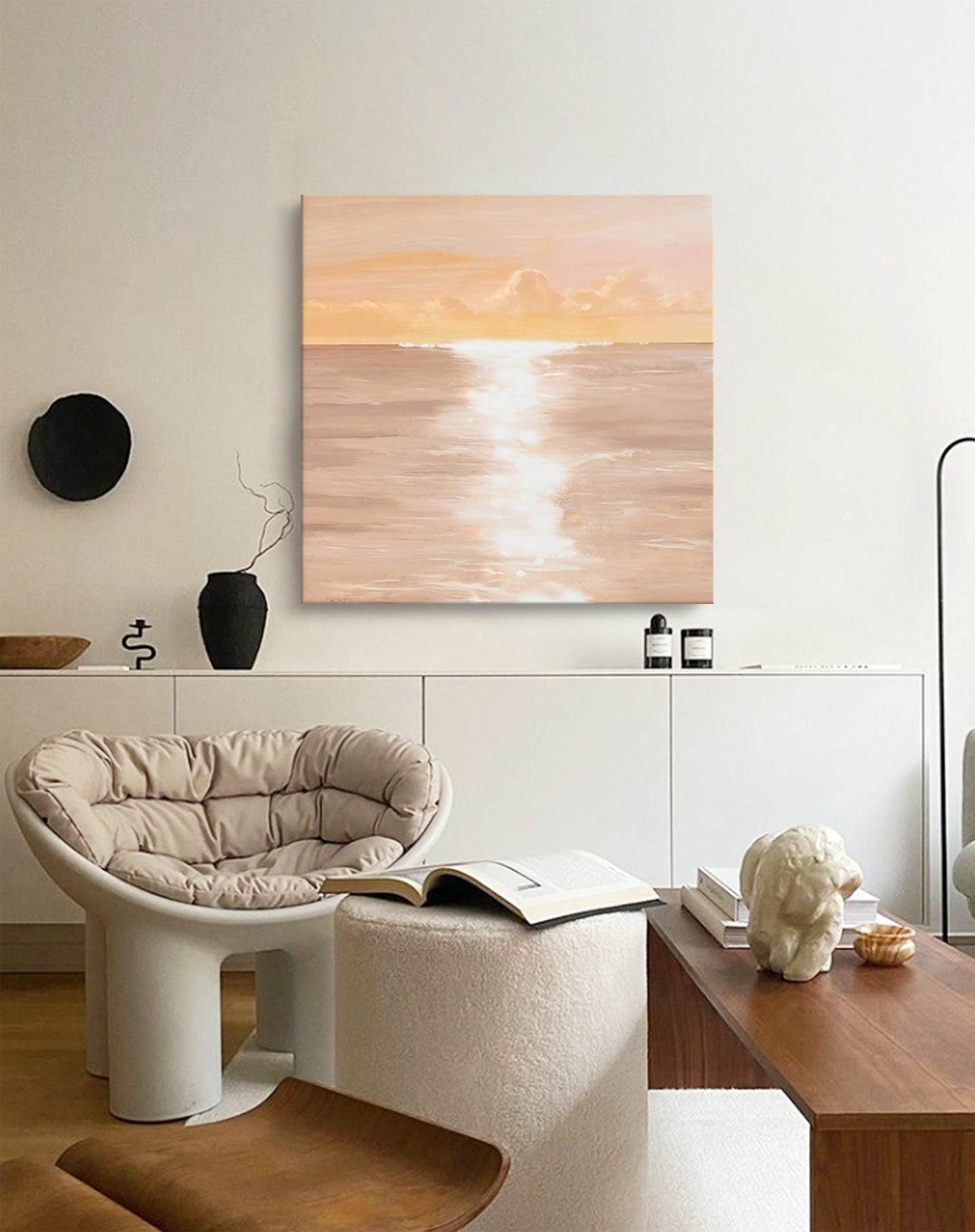 Serene Sunset Ocean View Oil Painting for Tranquil Home Decor