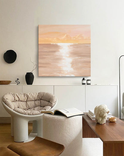 Serene Sunset Ocean View Oil Painting for Tranquil Home Decor
