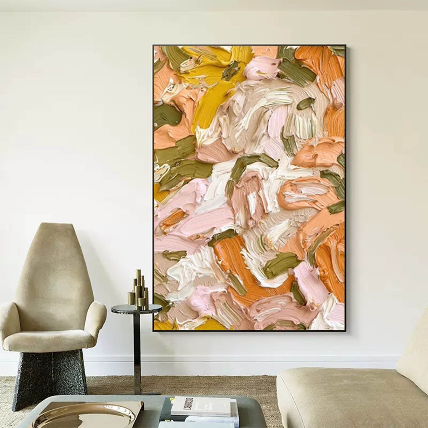 Vibrant Abstract Oil Painting with Colorful Brushstrokes for Modern Decor