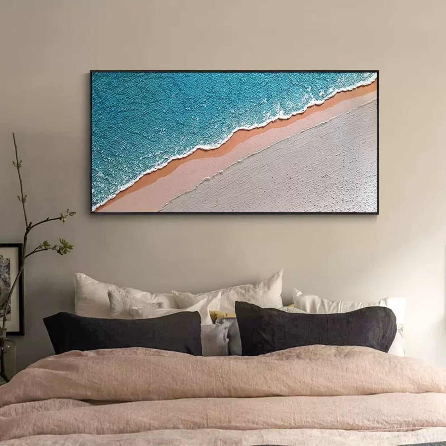 Textured Ocean Shoreline Abstract Oil Painting for Coastal Home Decor