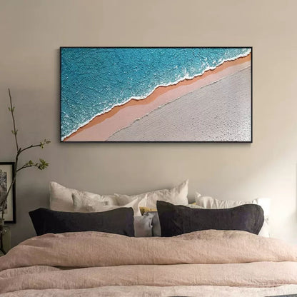 Textured Ocean Shoreline Abstract Oil Painting for Coastal Home Decor