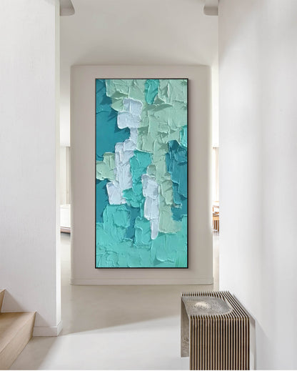 Vibrant Abstract Oil Painting in Teal and Green Textures for Modern Decor