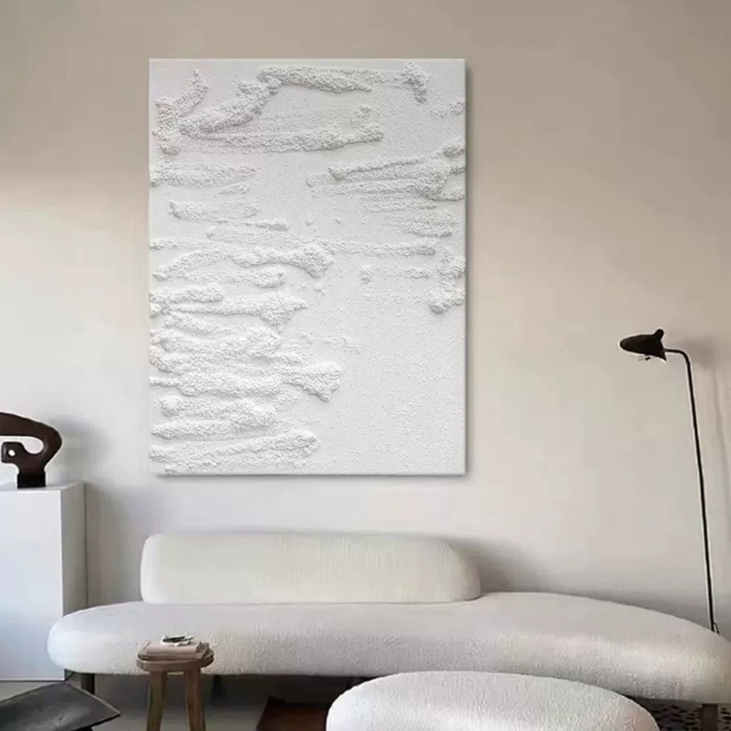 Abstract White Textured Oil Painting for Modern Home Decor