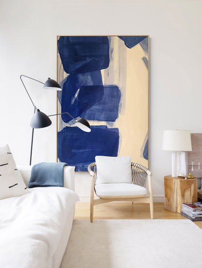 Elegant Minimalist Geometric Blue Oil Painting for Modern Home Decor