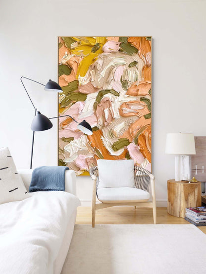 Vibrant Abstract Oil Painting with Colorful Brushstrokes for Modern Decor