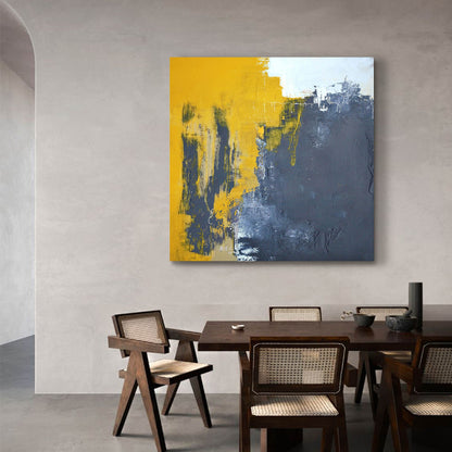 Bold Abstract Oil Painting with Yellow and Gray Textures for Modern Art Decor