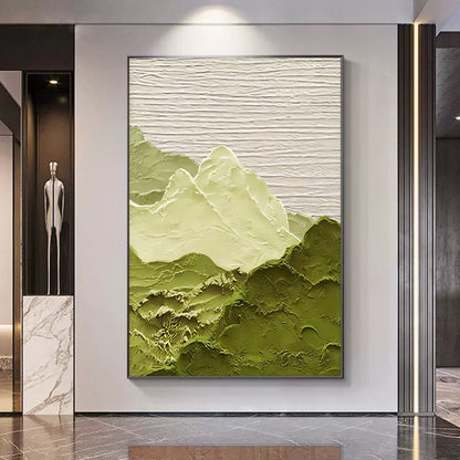 Textured Green Mountain Landscape Oil Painting for Home Decor