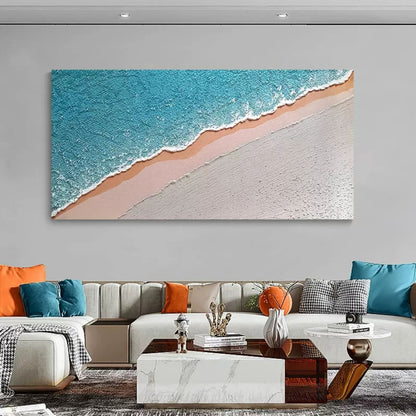 Textured Ocean Shoreline Abstract Oil Painting for Coastal Home Decor