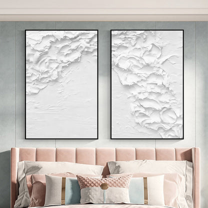 Modern Textured White Abstract Oil Painting Pair for Contemporary Decor