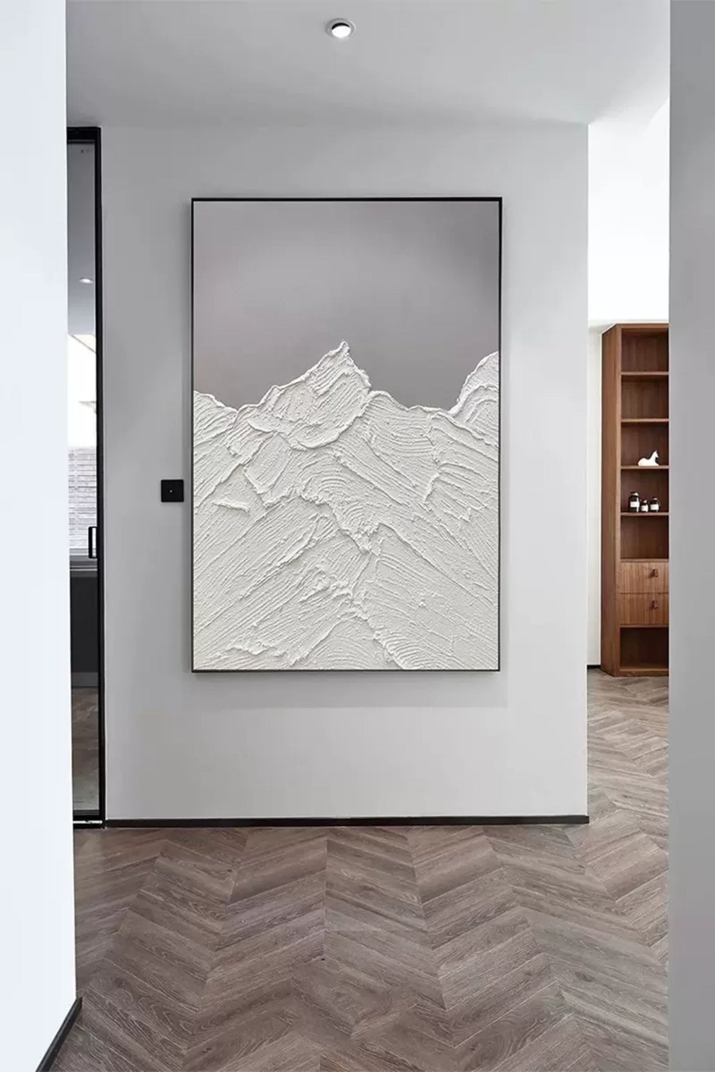 Textured White Mountain Abstract Oil Painting for Modern Home Decor