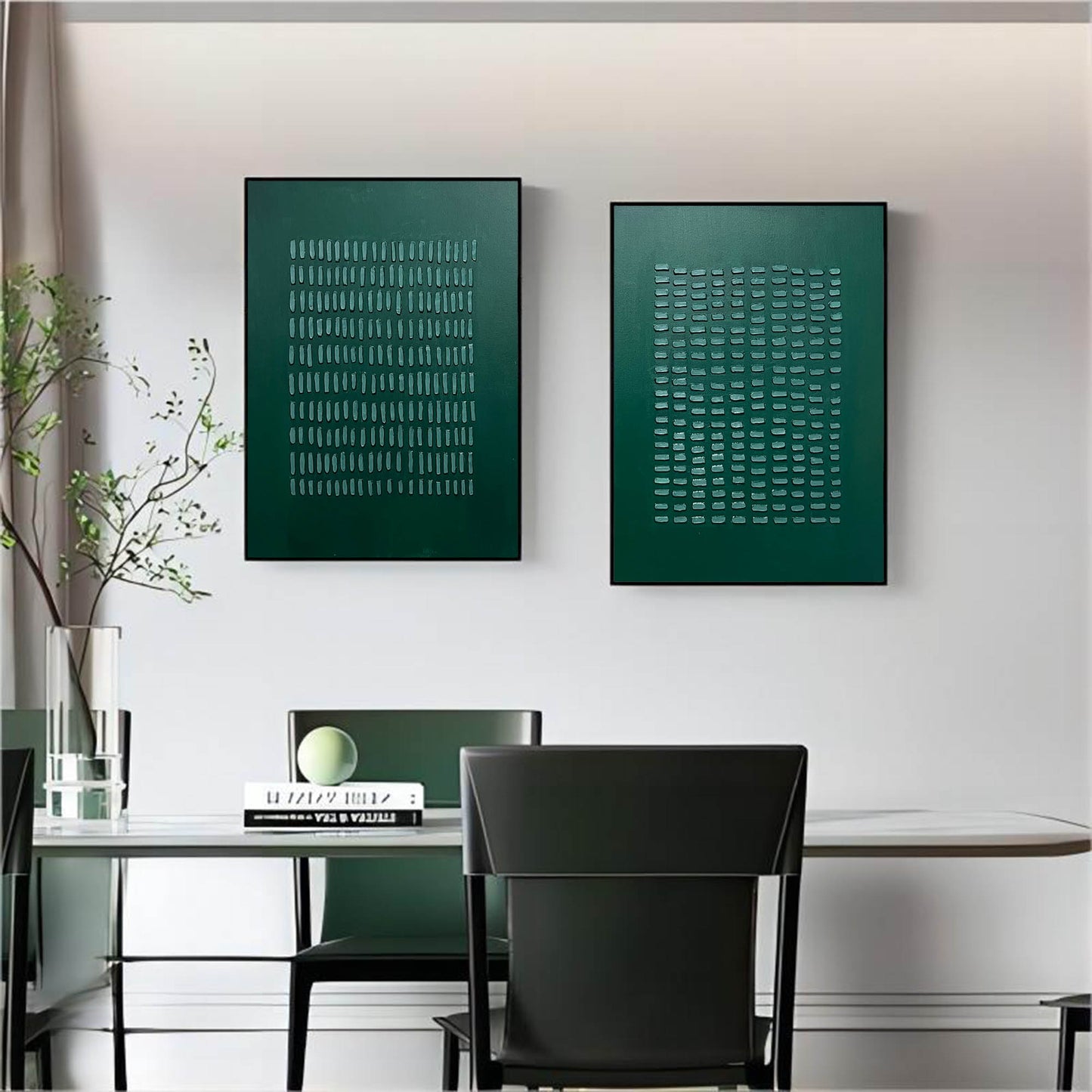 Stylish Green Abstract Oil Painting Duo for Modern Home Decor