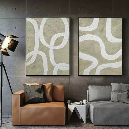 Minimalist Abstract Oil Painting Duo for Modern Home Decor