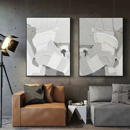 Contemporary Abstract Oil Painting Duo in Monochrome Shades for Modern Decor