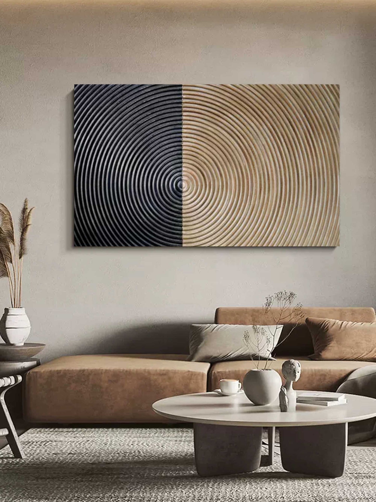 Modern Minimalist Oil Painting with Wabi-Sabi Aesthetic for Unique Home Decor