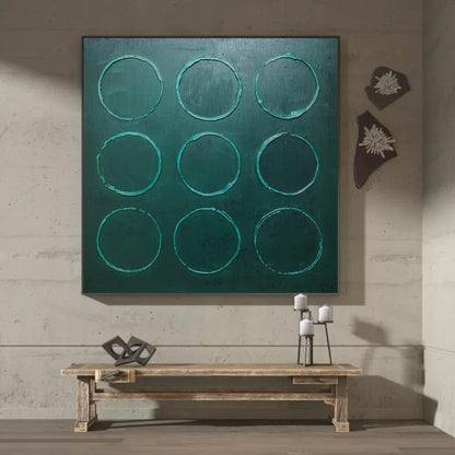 Modern Wabi-Sabi Inspired Green Circle Oil Painting for Unique Home Decor