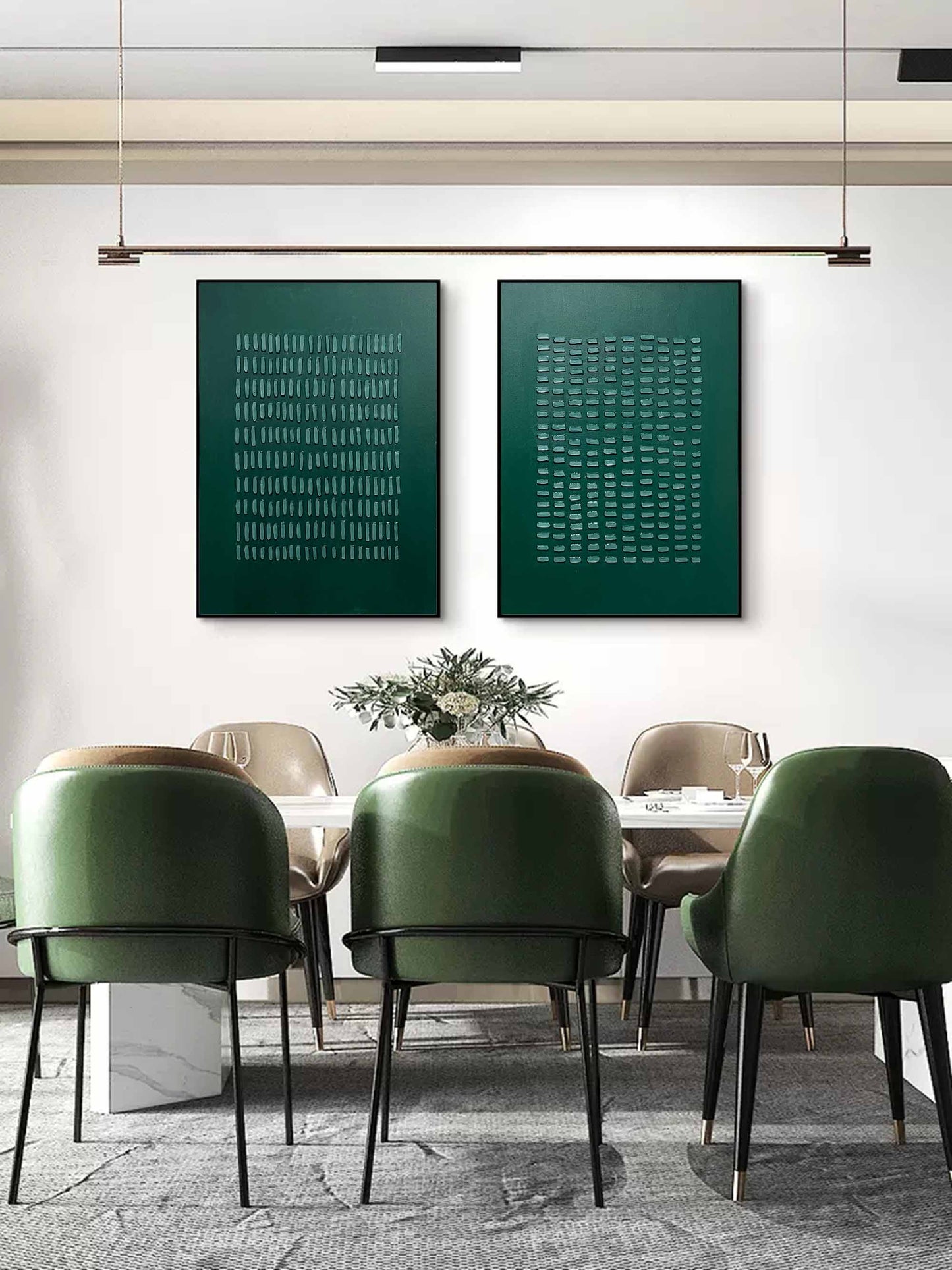 Stylish Green Abstract Oil Painting Duo for Modern Home Decor