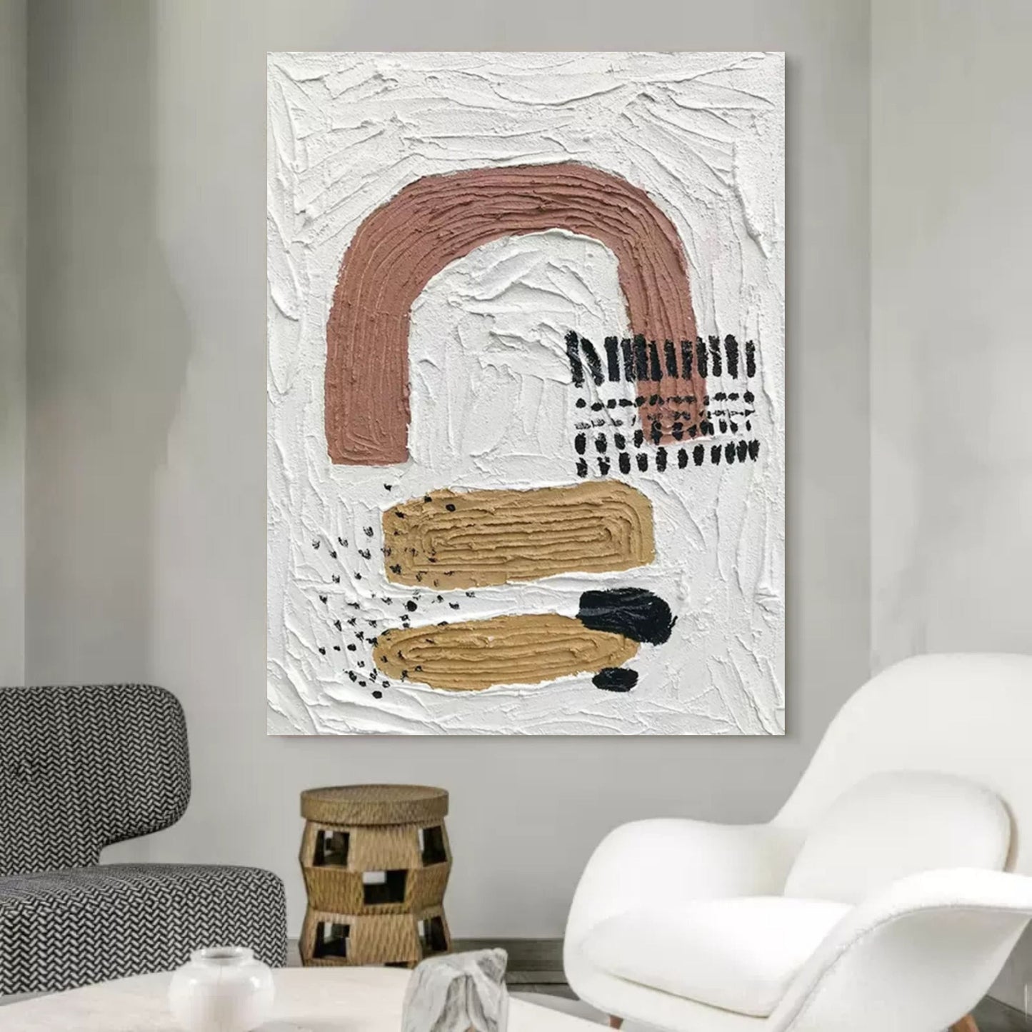 Abstract Textured Oil Painting with Warm Tones and Unique Contemporary Design