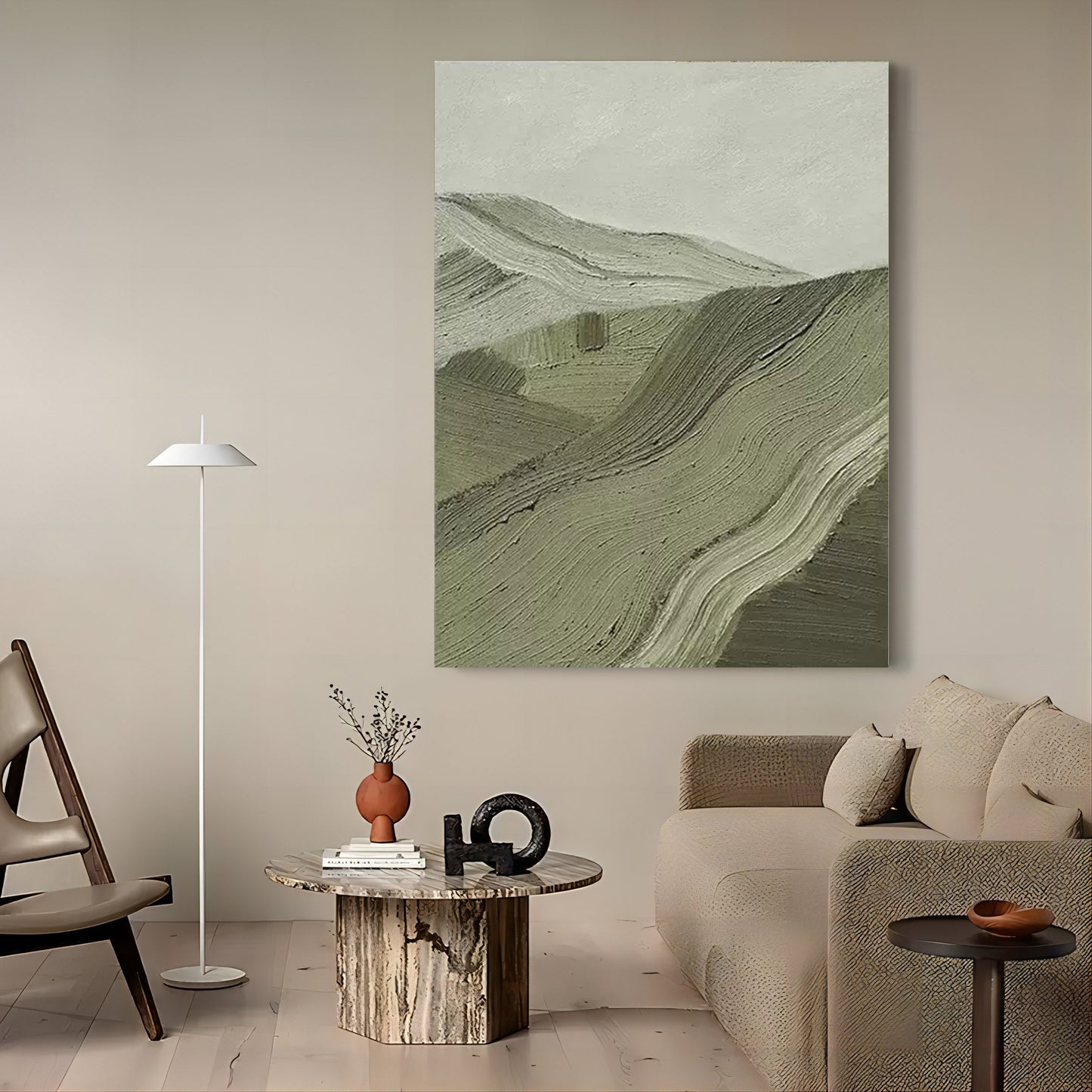 Serene Earth Tones Abstract Oil Painting for Modern Home Decor