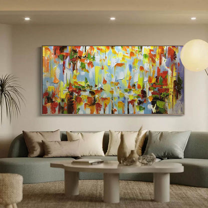 Vibrant Abstract Oil Painting with Rich Colors and Dynamic Textures for Modern Decor