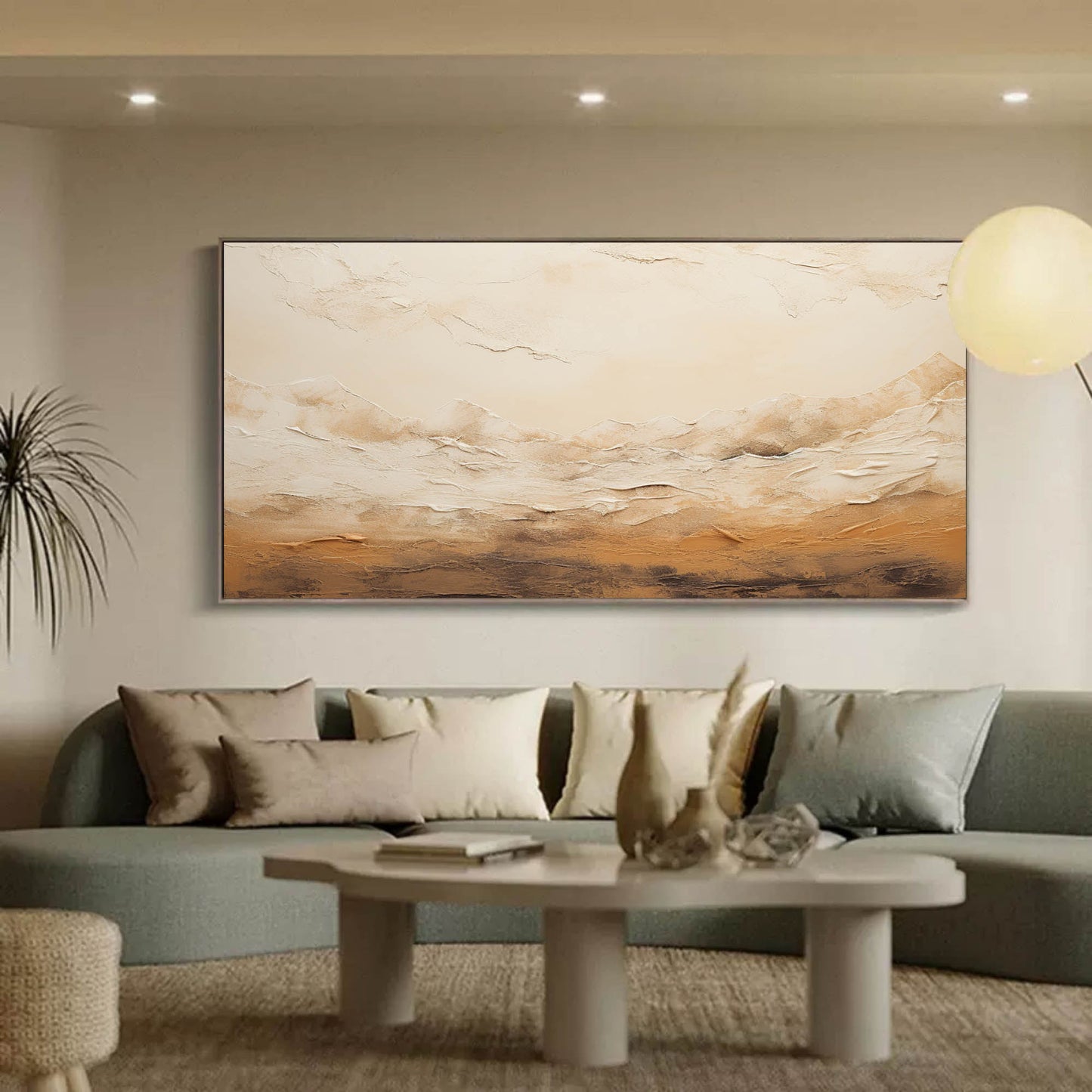 Serene Abstract Oil Painting of Mountain Landscape with Warm Earth Tones