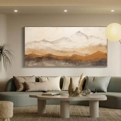 Serene Mountain Landscape Oil Painting for Home Decor and Wabi-Sabi Aesthetic