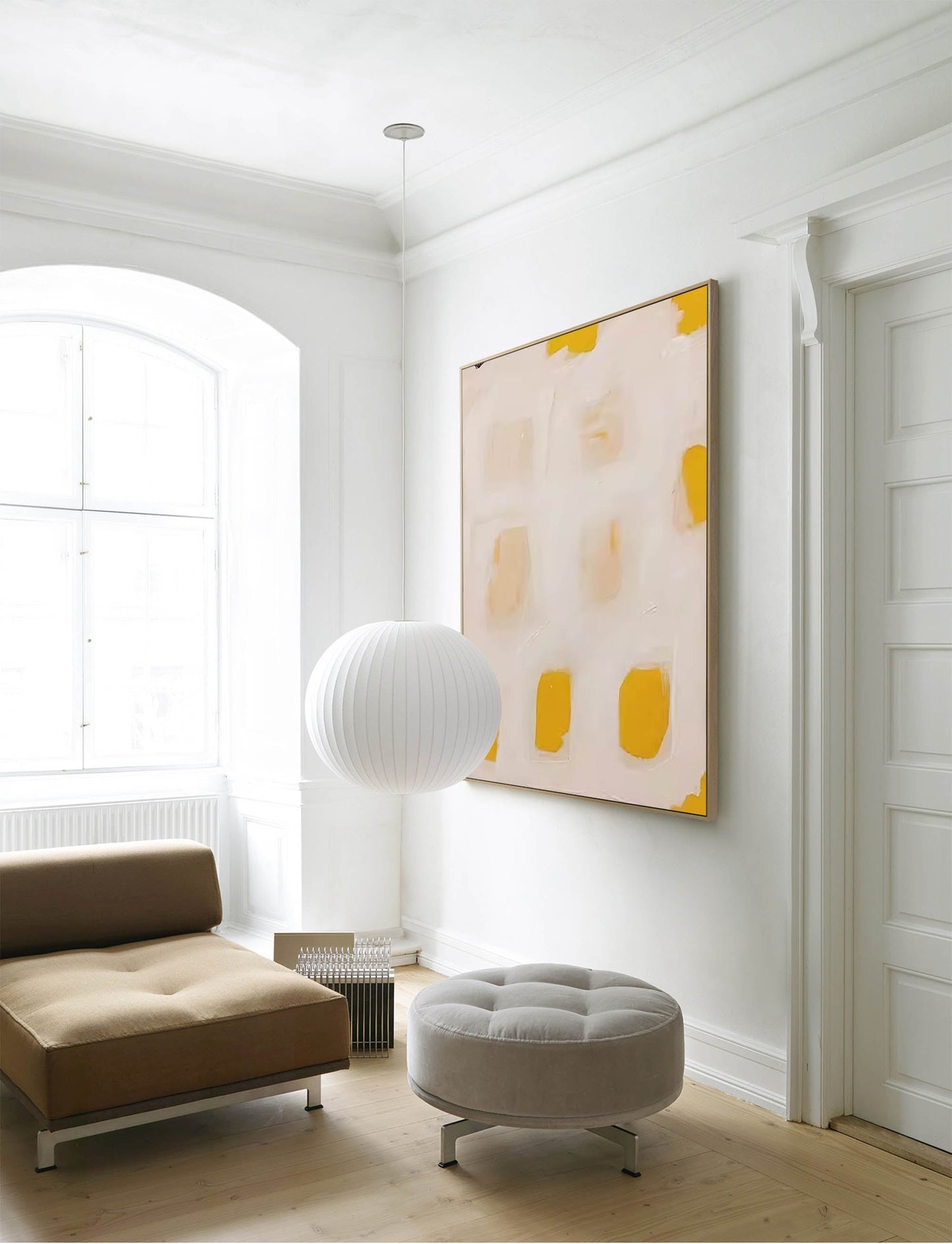 Contemporary Minimalist Oil Painting with Warm Yellow Accents