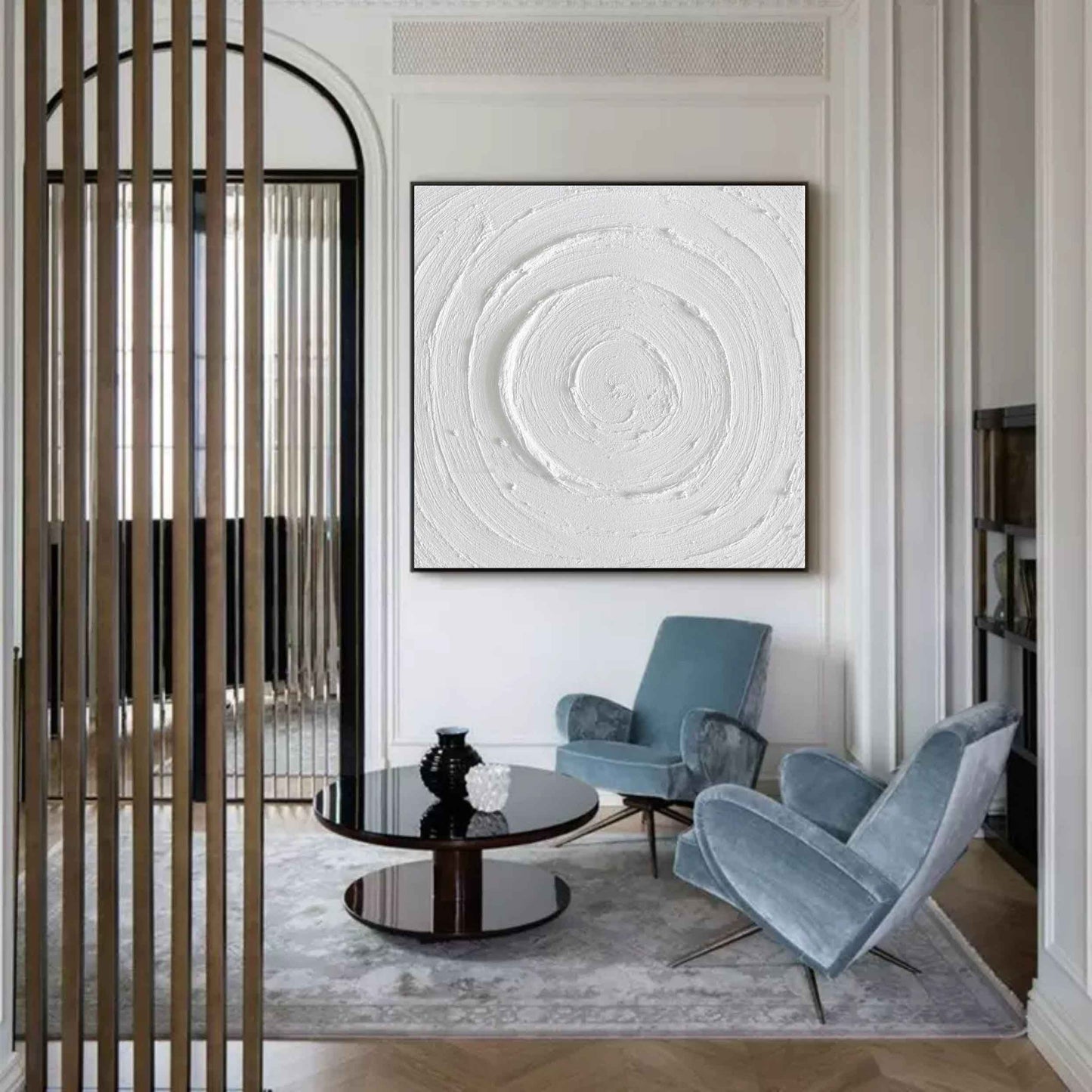 Textured White Circular Abstract Oil Painting for Modern Home Decor