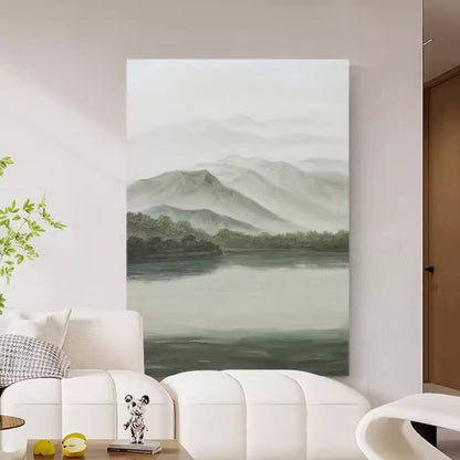 Serene Mountain Landscape Oil Painting for Tranquil Home Decor