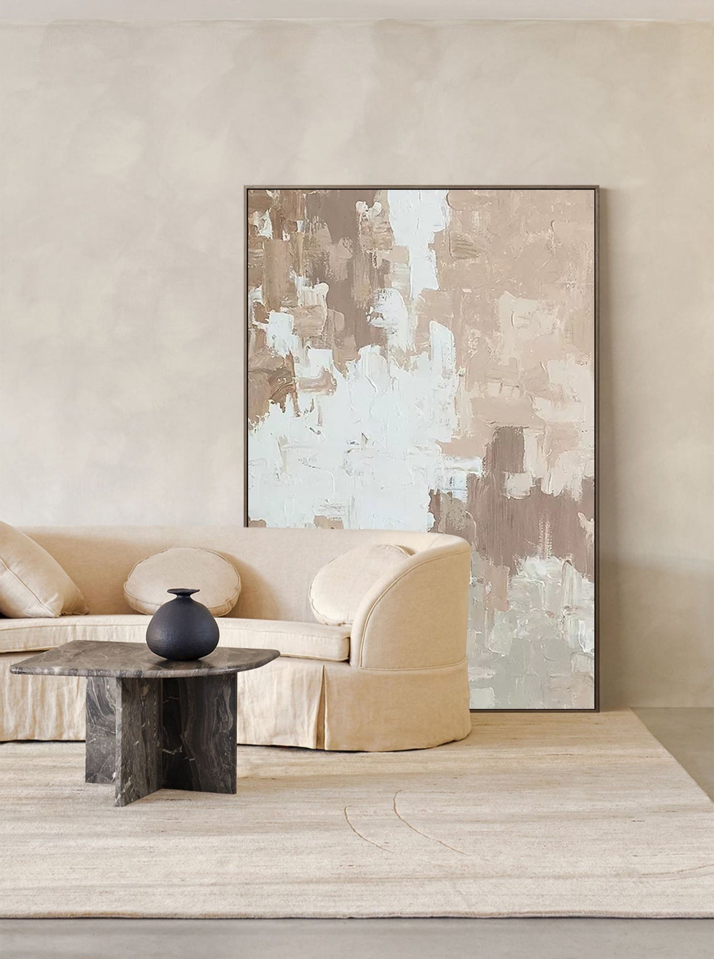 Serene Minimalist Abstract Oil Painting in Neutral Tones for Modern Decor