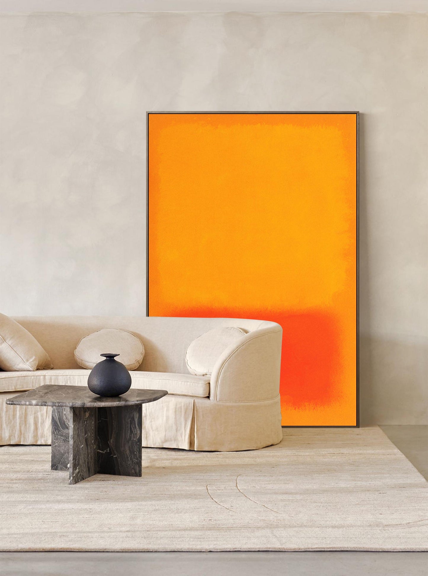 Vibrant Orange and Yellow Abstract Oil Painting for Modern Home Decor