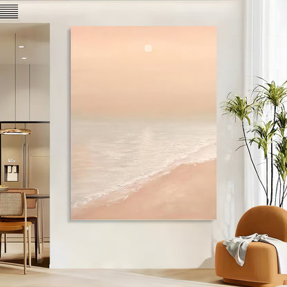 Serene Beach Sunset Oil Painting for Tranquil Home Decor