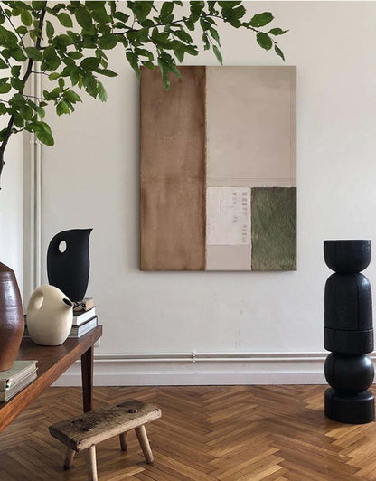 Elegant Minimalist Geometric Oil Painting in Earthy Tones for Modern Decor