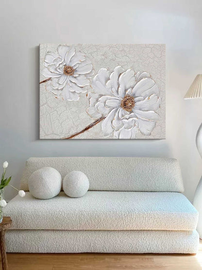 Elegant White Flower Oil Painting for Minimalist Home Decor and Wall Art
