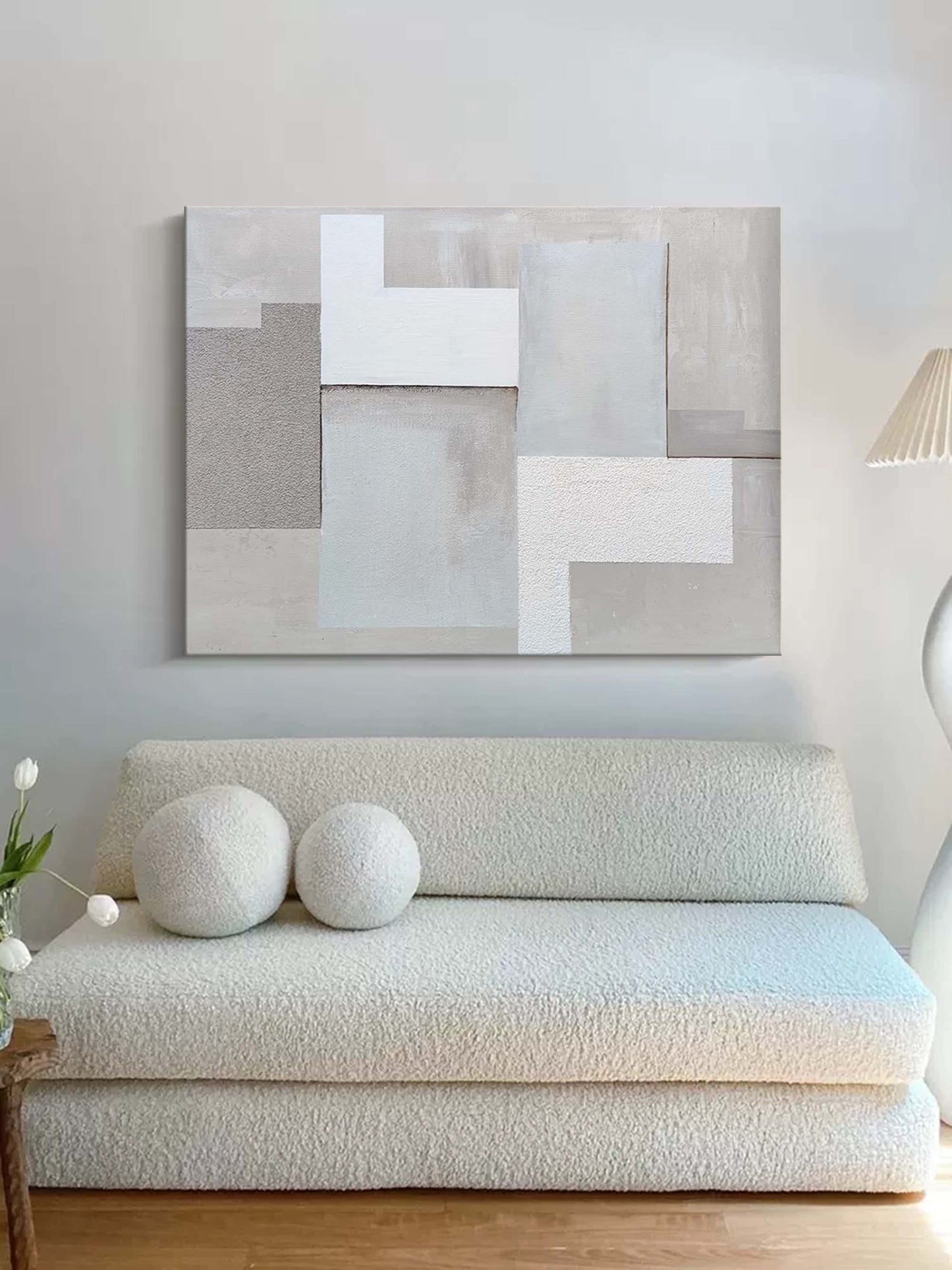 Contemporary Minimalist Geometric Oil Painting in Soft Neutrals for Modern Decor