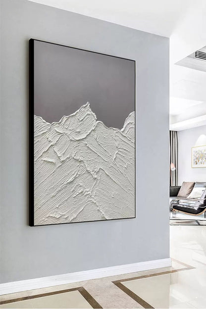 Textured White Mountain Abstract Oil Painting for Modern Home Decor