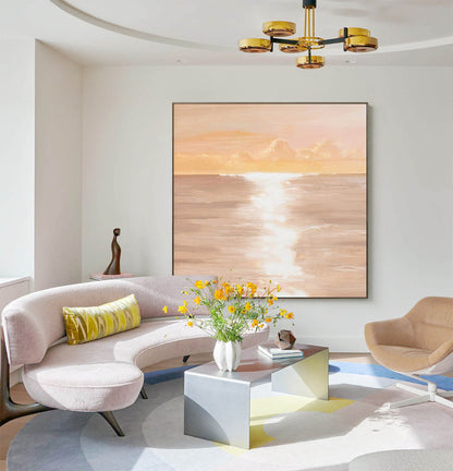 Serene Sunset Ocean View Oil Painting for Tranquil Home Decor