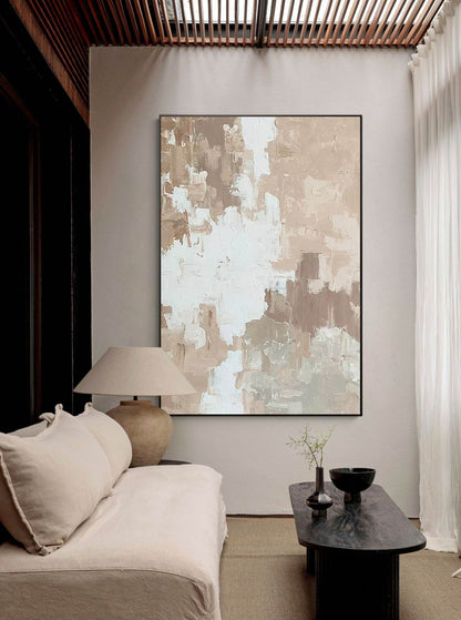 Serene Minimalist Abstract Oil Painting in Neutral Tones for Modern Decor