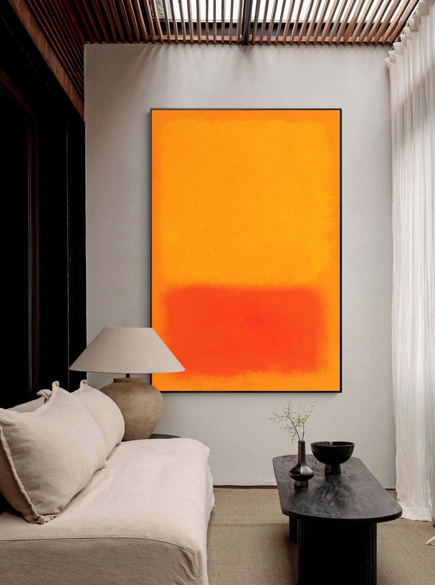 Vibrant Orange and Yellow Abstract Oil Painting for Modern Home Decor