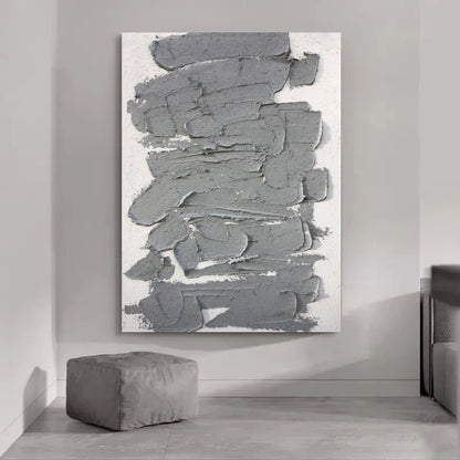 Modern Wabi-Sabi Gray Abstract Oil Painting for Contemporary Wall Decor