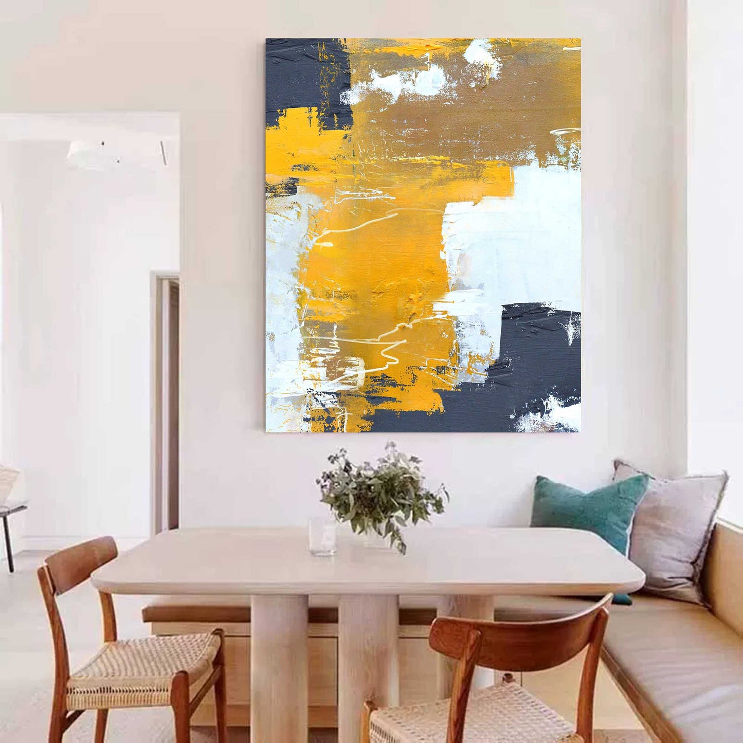 Vibrant Gold and Gray Abstract Oil Painting for Modern Home Decor