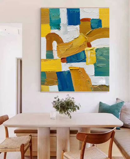 Vibrant Abstract Oil Painting with Bold Colors and Dynamic Textures for Modern Decor