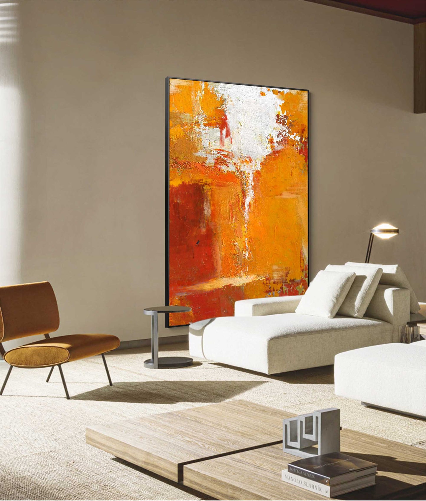 Vibrant Abstract Oil Painting in Warm Hues for Modern Home Decor