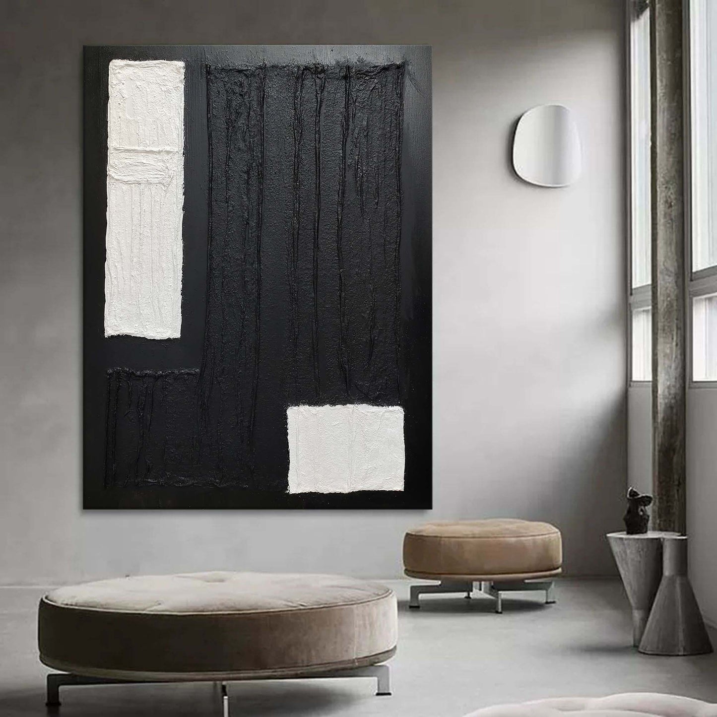 Abstract Black and White Wabi-Sabi Oil Painting for Modern Home Decor