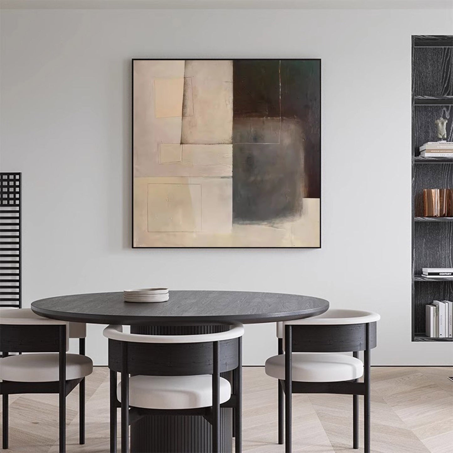 Contemporary Minimalist Oil Painting with Geometric Abstract Shapes
