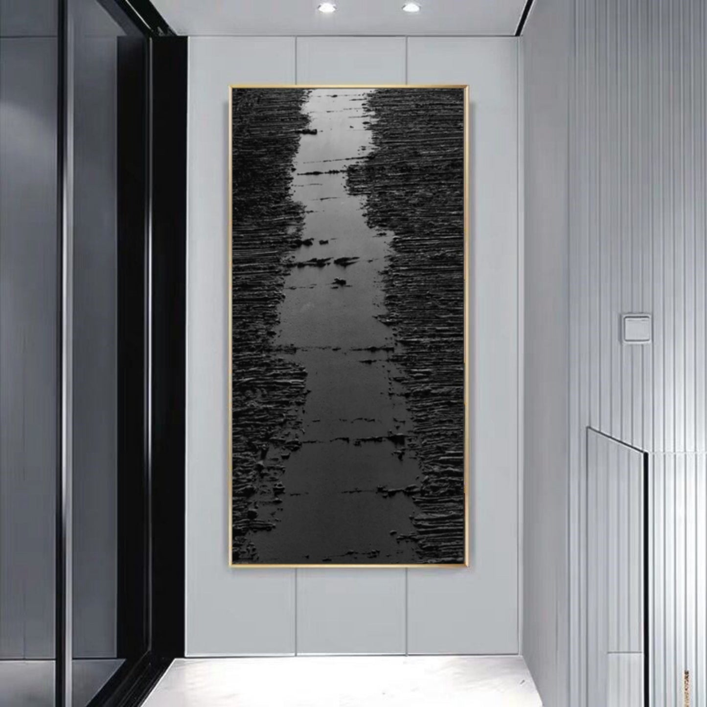 Abstract Black and White Textured Oil Painting for Modern Home Decor