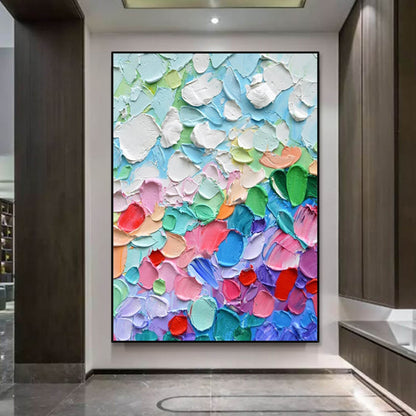 Vibrant Abstract Floral Oil Painting with Bold Textures and Rich Colors