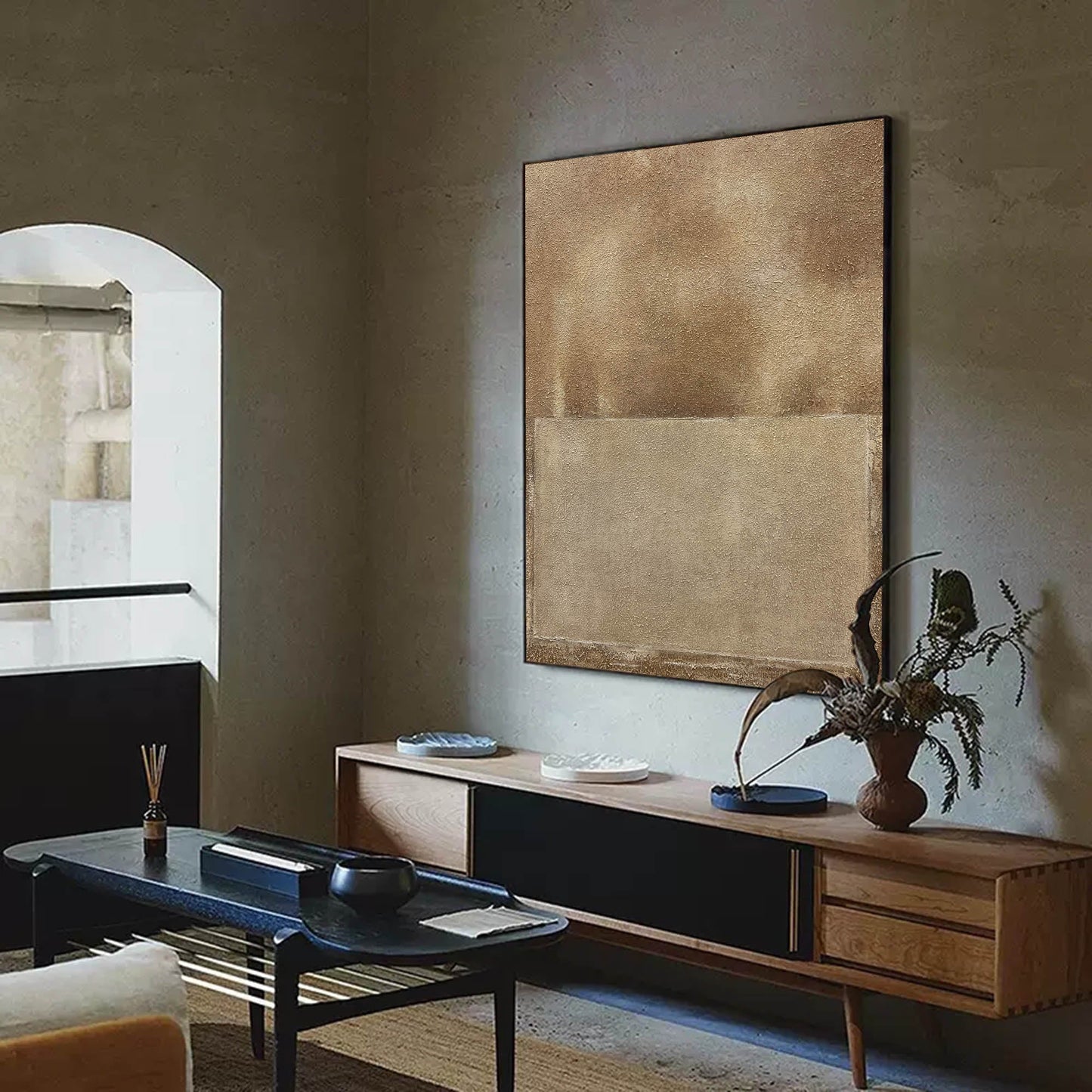 Contemporary Minimalist Neutral Tones Abstract Oil Painting for Modern Interiors